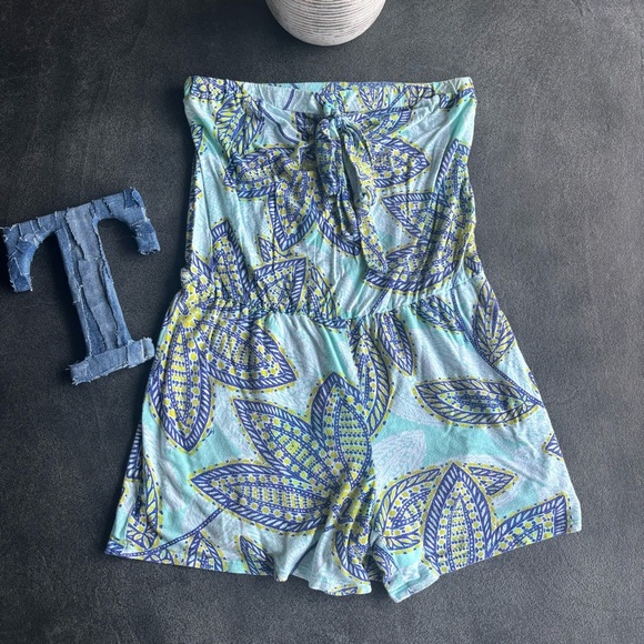 Trina Turk Strapless Romper – Bold Leaf Print – Size M - Picture 1 of 4